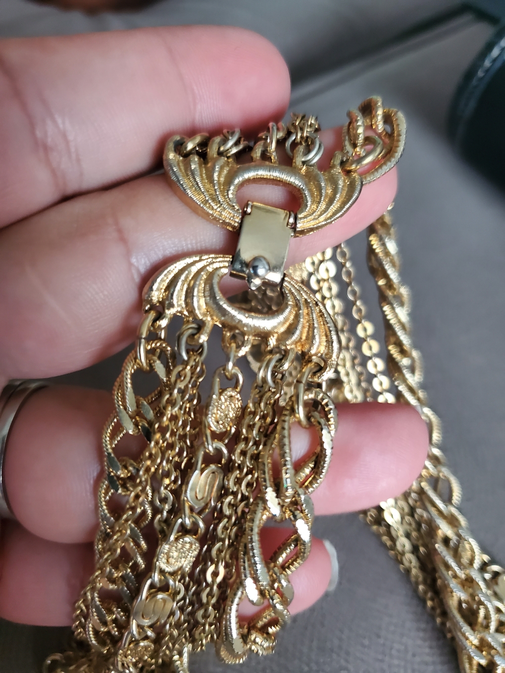 VINTAGE Monet Gold-Tone 5 Multi-Chain Tassel Necklace WOMENS